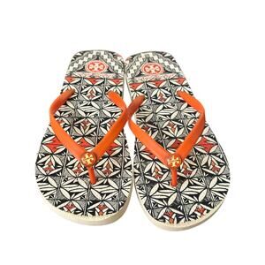 Tory Burch Graphic Logo Flip Flops – Orange & Black, Size 9